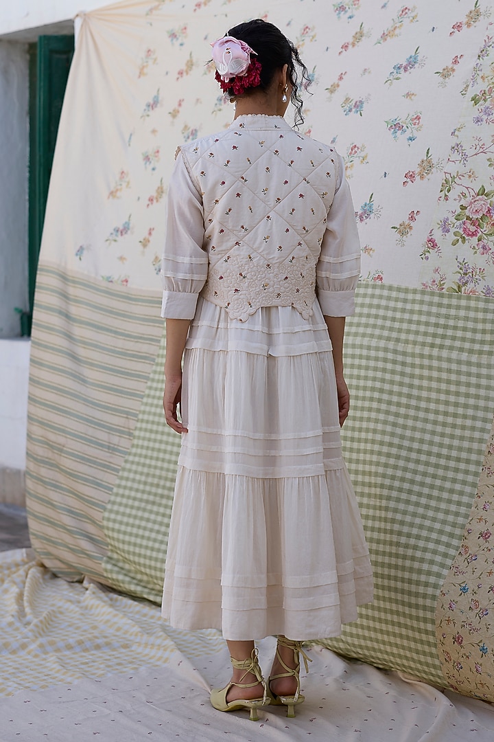 Ecru Silk Pleated Midi Vacation Dress by Khyati Rughani at Pernia's Pop Up Shop