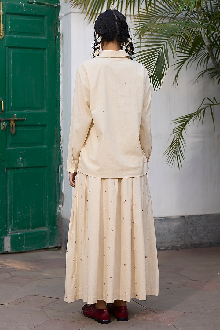 Ecru & Pink Khadi Printed Shirt by Khyati Rughani at Pernia's Pop Up Shop