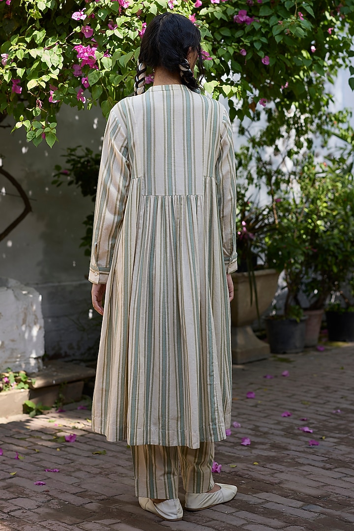 Green Khadi Floral Embroidered Gathered Kurta by Khyati Rughani at Pernia's Pop Up Shop