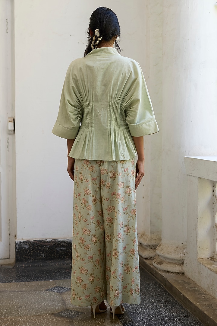 Green Khadi Floral Embroidered Top by Khyati Rughani at Pernia's Pop Up Shop