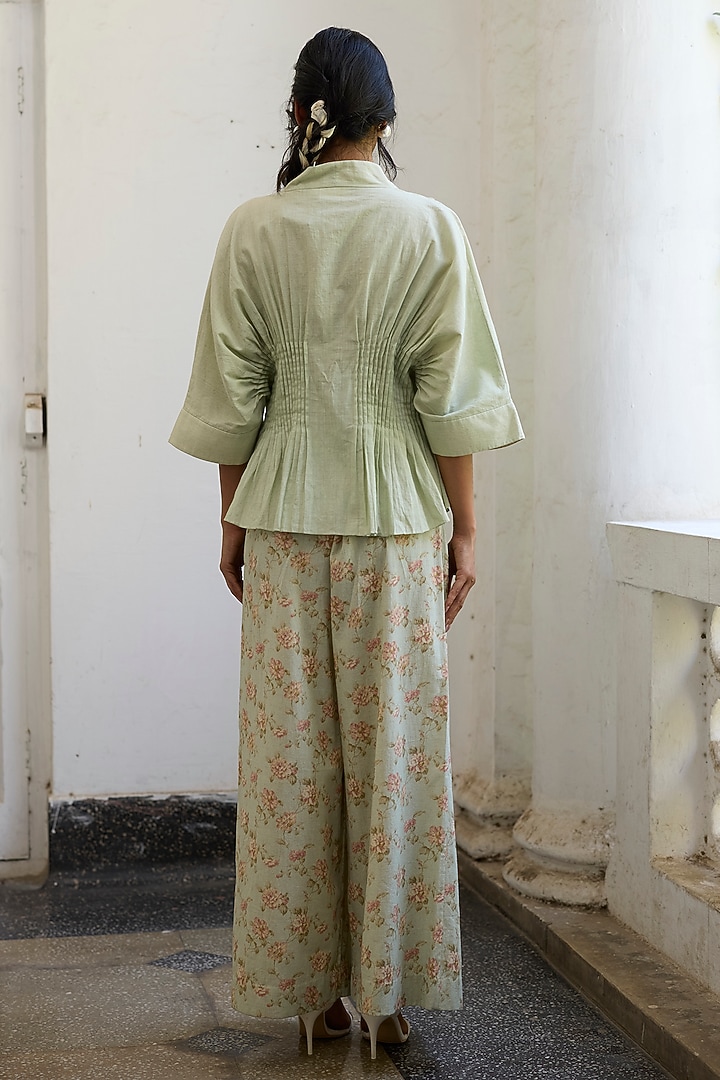 Green Khadi Floral Printed Pants by Khyati Rughani at Pernia's Pop Up Shop