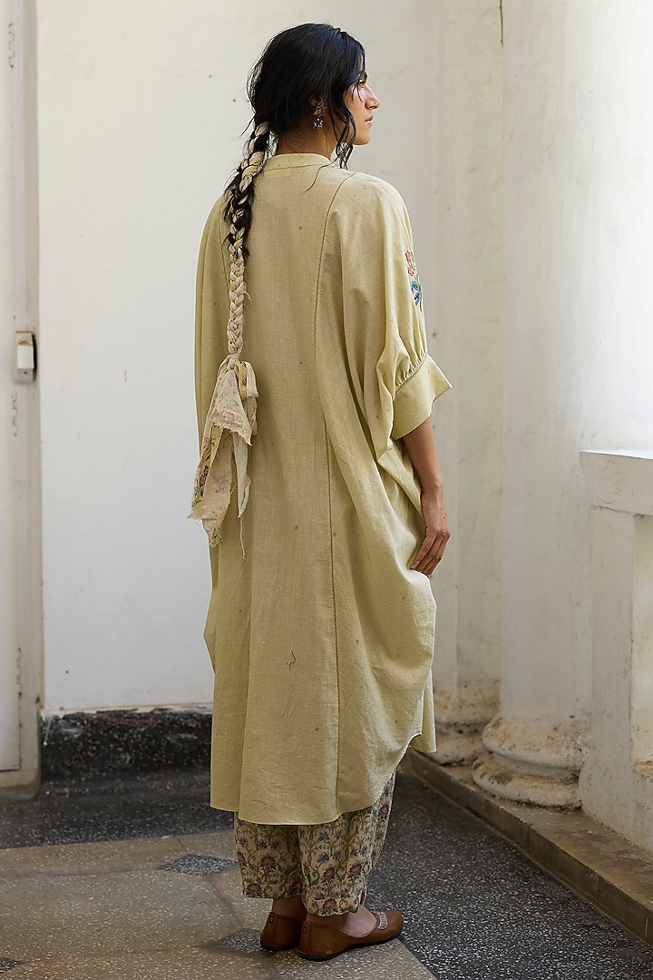 Green Khadi Floral Embroidered Kaftan by Khyati Rughani at Pernia's Pop Up Shop