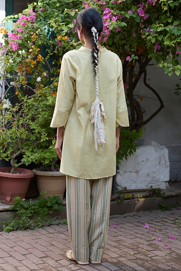 Green Khadi Floral Embroidered Short Kurta by Khyati Rughani at Pernia's Pop Up Shop