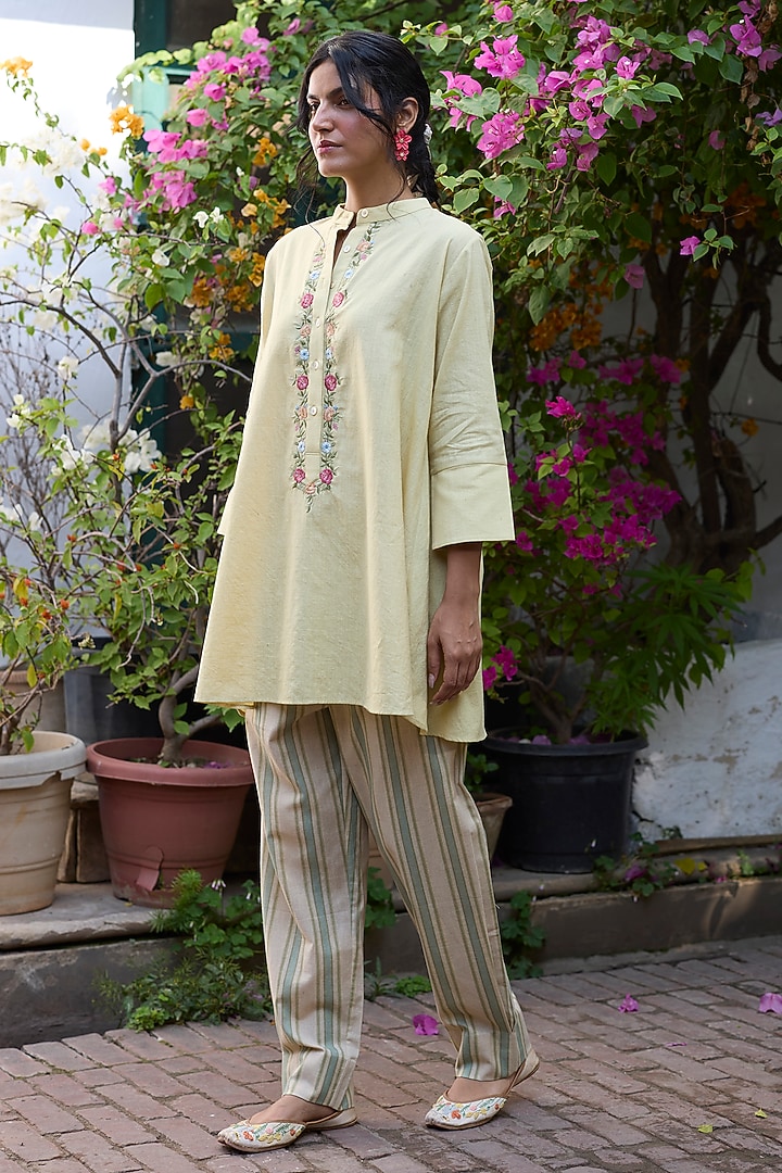 Green Khadi Striped Pants by Khyati Rughani at Pernia's Pop Up Shop