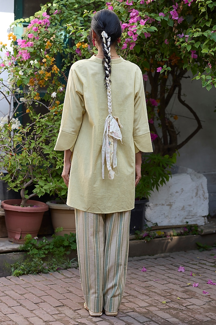 Green Khadi Striped Pants by Khyati Rughani at Pernia's Pop Up Shop