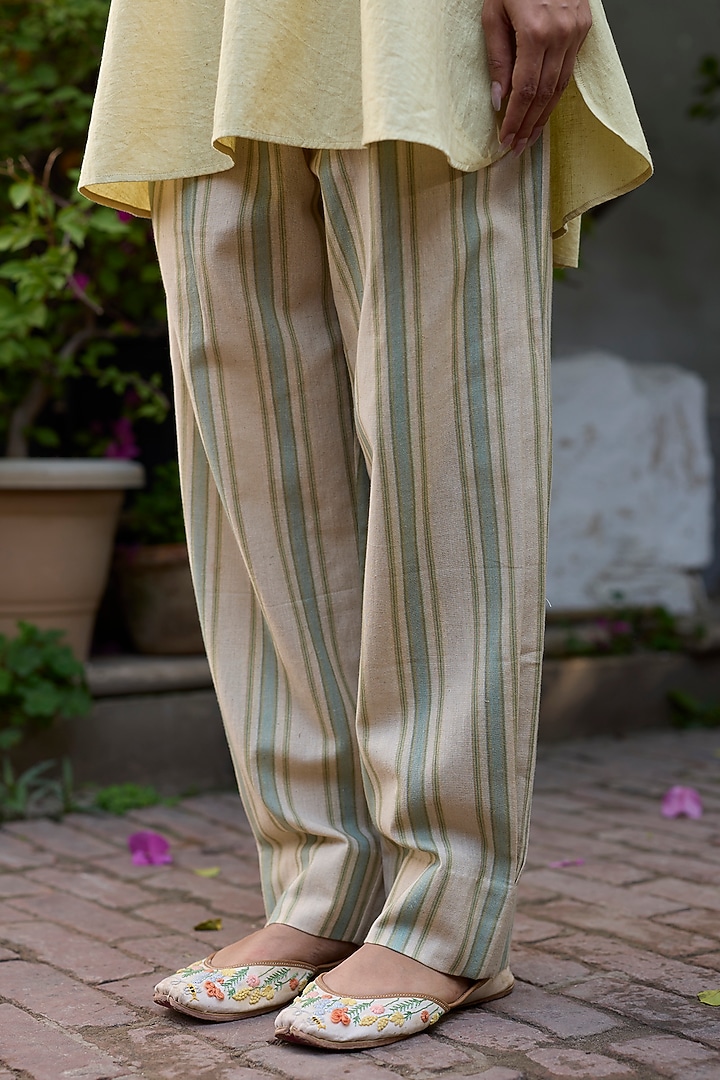 Green Khadi Striped Pants by Khyati Rughani at Pernia's Pop Up Shop
