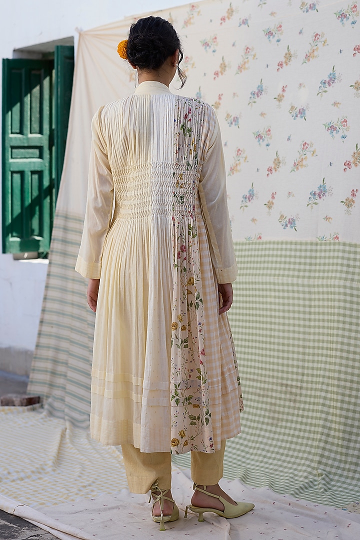 Yellow Khadi Pintuck Overlay Jacket by Khyati Rughani at Pernia's Pop Up Shop