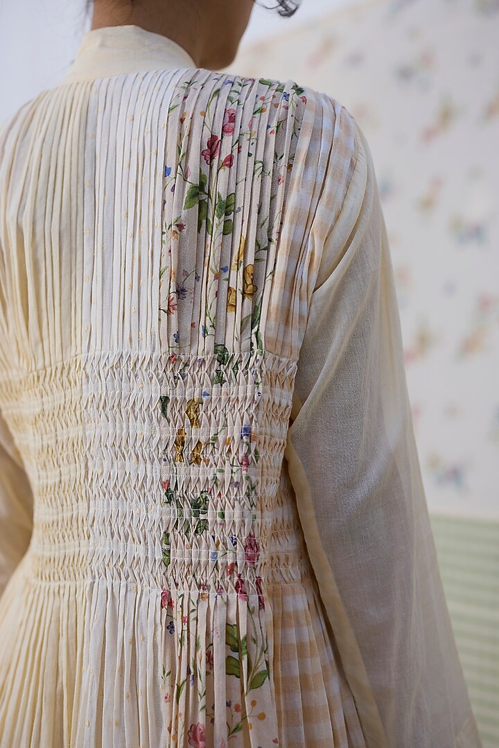 Yellow Khadi Pintuck Overlay Jacket by Khyati Rughani at Pernia's Pop Up Shop