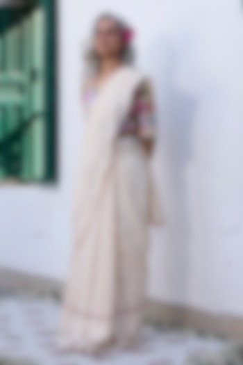 Ecru & Pink Silk Floral Printed Party Wear Saree by Khyati Rughani at Pernia's Pop Up Shop