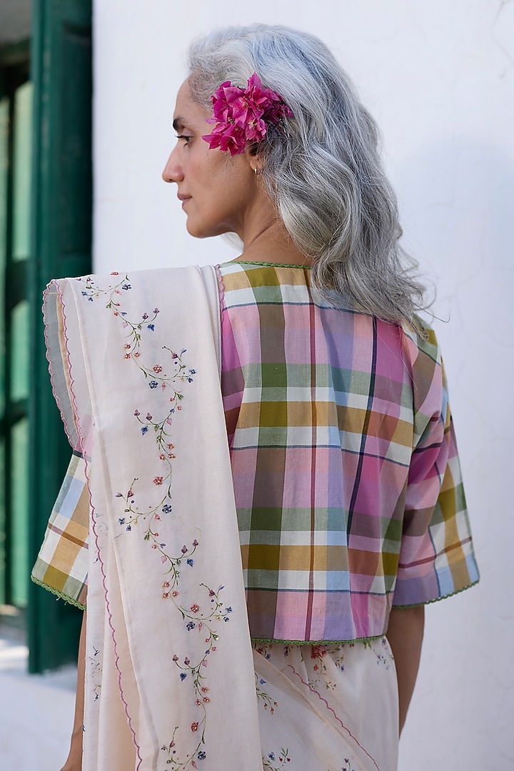 Ecru & Pink Silk Floral Printed Party Wear Saree by Khyati Rughani at Pernia's Pop Up Shop