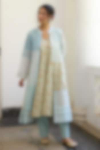 Blue Khadi Straight Pants by Khyati Rughani at Pernia's Pop Up Shop