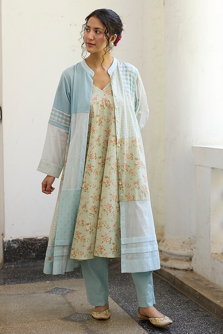 Blue Khadi Straight Pants by Khyati Rughani at Pernia's Pop Up Shop