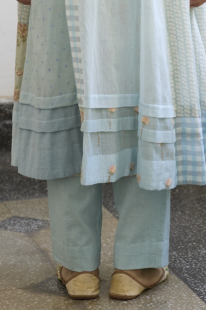 Blue Khadi Straight Pants by Khyati Rughani at Pernia's Pop Up Shop
