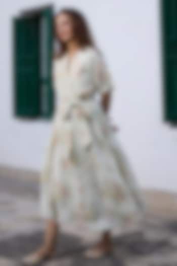Green Khadi Striped Straight Vacation Dress by Khyati Rughani at Pernia's Pop Up Shop