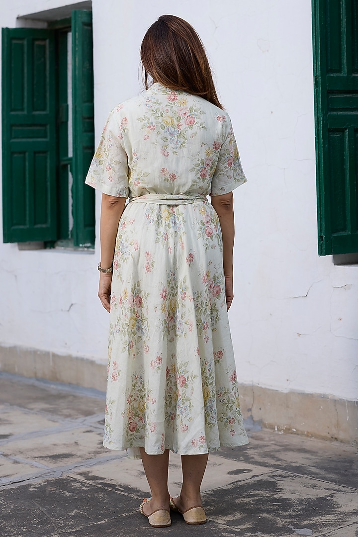 Green Khadi Striped Straight Vacation Dress by Khyati Rughani at Pernia's Pop Up Shop