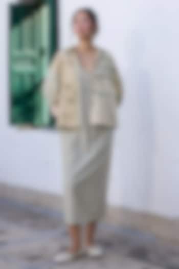 Green Khadi Printed Short Jacket by Khyati Rughani at Pernia's Pop Up Shop