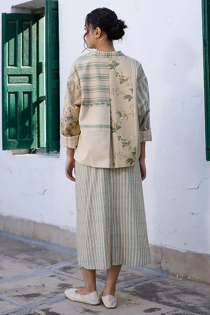 Green Khadi Printed Short Jacket by Khyati Rughani at Pernia's Pop Up Shop