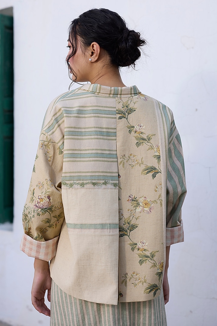 Green Khadi Printed Short Jacket by Khyati Rughani at Pernia's Pop Up Shop