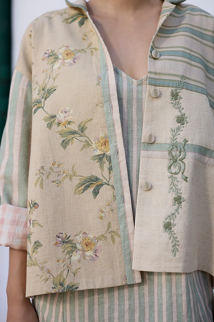 Green Khadi Printed Short Jacket by Khyati Rughani at Pernia's Pop Up Shop