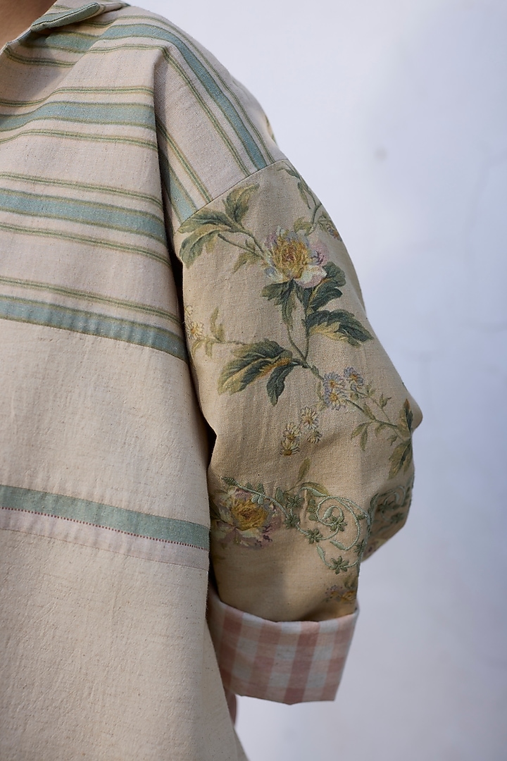 Green Khadi Printed Short Jacket by Khyati Rughani at Pernia's Pop Up Shop