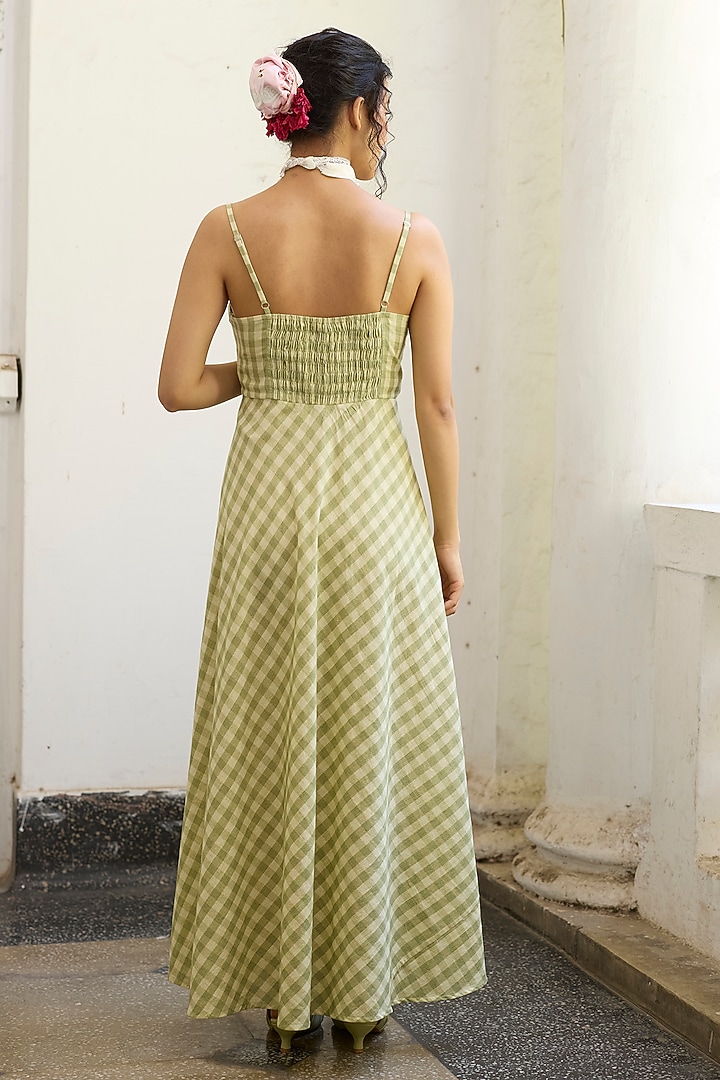 Green Khadi A-Line Ruffled Summer Dress by Khyati Rughani at Pernia's Pop Up Shop