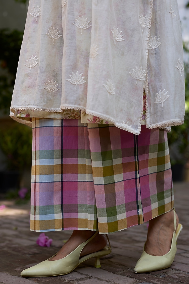 Multi-Coloured Khadi Plaid Pattern Pants by Khyati Rughani at Pernia's Pop Up Shop