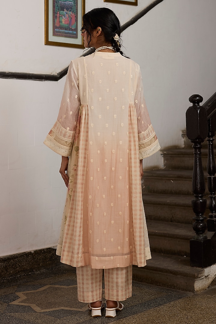 Off-White & Peach Ombre Khadi & Silk Panelled Kurta by Khyati Rughani at Pernia's Pop Up Shop