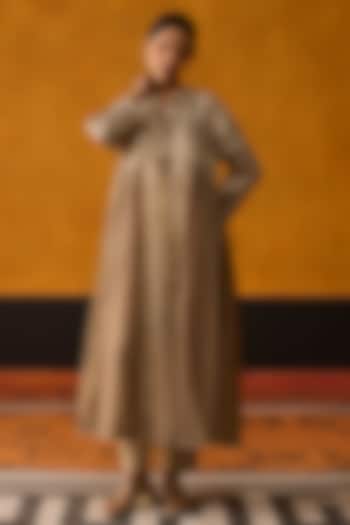 Beige & Brown Silk Floral Printed Kurta Set by Khyati Rughani at Pernia's Pop Up Shop