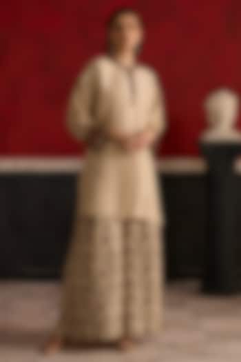 Brown & Beige Silk Floral Printed Kurta Set by Khyati Rughani at Pernia's Pop Up Shop