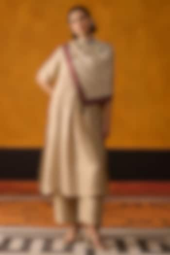Beige Silk Bead Embroidered Kurta Set by Khyati Rughani at Pernia's Pop Up Shop