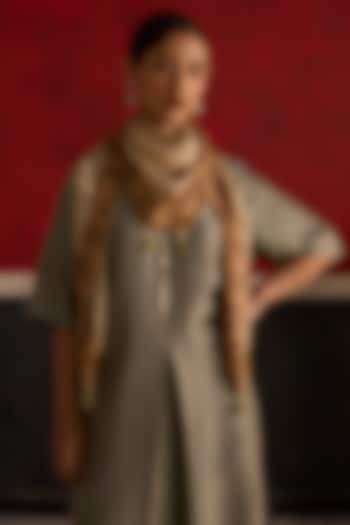 Peach & Beige Silk Printed Scarf by Khyati Rughani at Pernia's Pop Up Shop