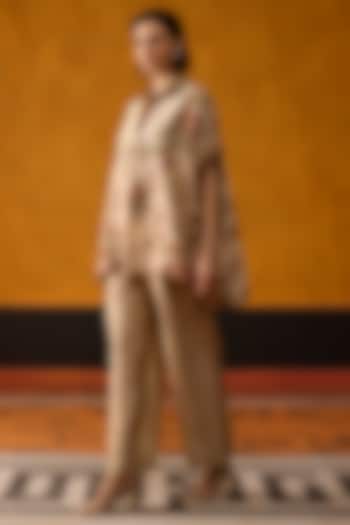 Beige & Peach Silk Patch Embroidered Co-Ord Set by Khyati Rughani at Pernia's Pop Up Shop