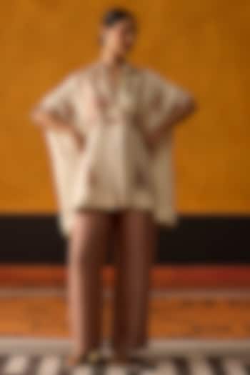 Off-White & Pink Silk Patch Embroidered Co-Ord Set by Khyati Rughani at Pernia's Pop Up Shop