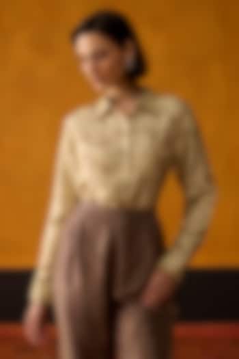Green Silk Floral Printed Shirt by Khyati Rughani at Pernia's Pop Up Shop