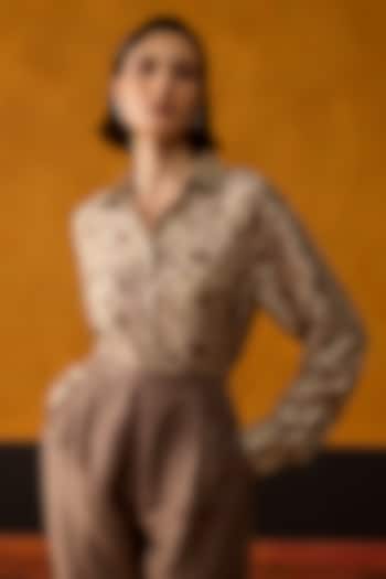Brown Silk Floral Printed Shirt by Khyati Rughani at Pernia's Pop Up Shop