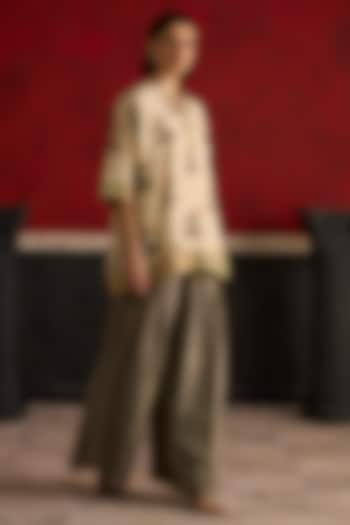 Beige & Green Silk Printed Co-Ord Set by Khyati Rughani at Pernia's Pop Up Shop