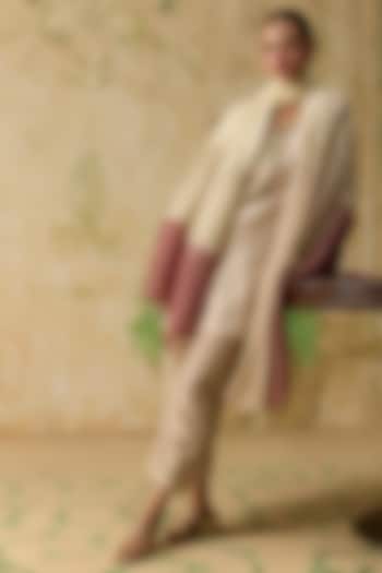 Beige & Pink Silk Beads Embellished Short Kurta Set by Khyati Rughani at Pernia's Pop Up Shop