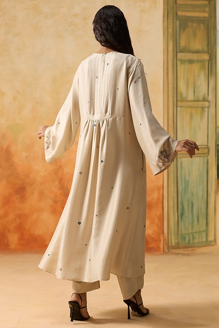 Beige Silk Bandhani Printed Long Kurta Set by Khyati Rughani at Pernia's Pop Up Shop
