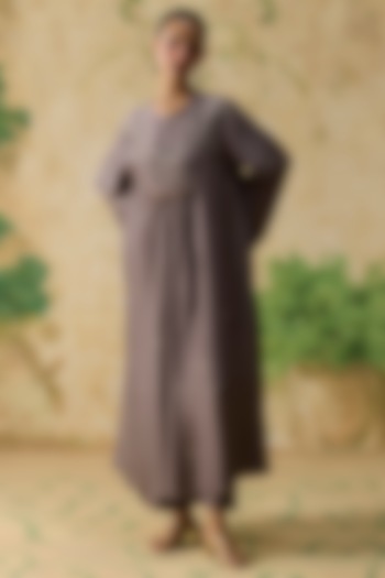 Brown Silk Bandhani Printed Long Kurta Set by Khyati Rughani at Pernia's Pop Up Shop