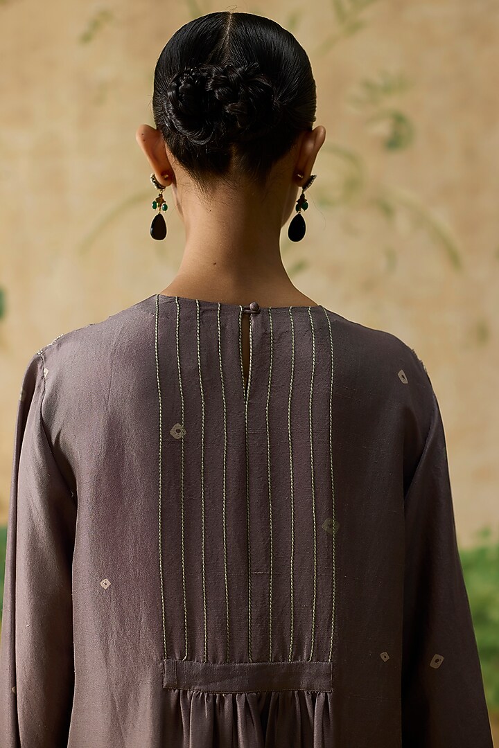 Brown Silk Bandhani Printed Long Kurta Set by Khyati Rughani at Pernia's Pop Up Shop