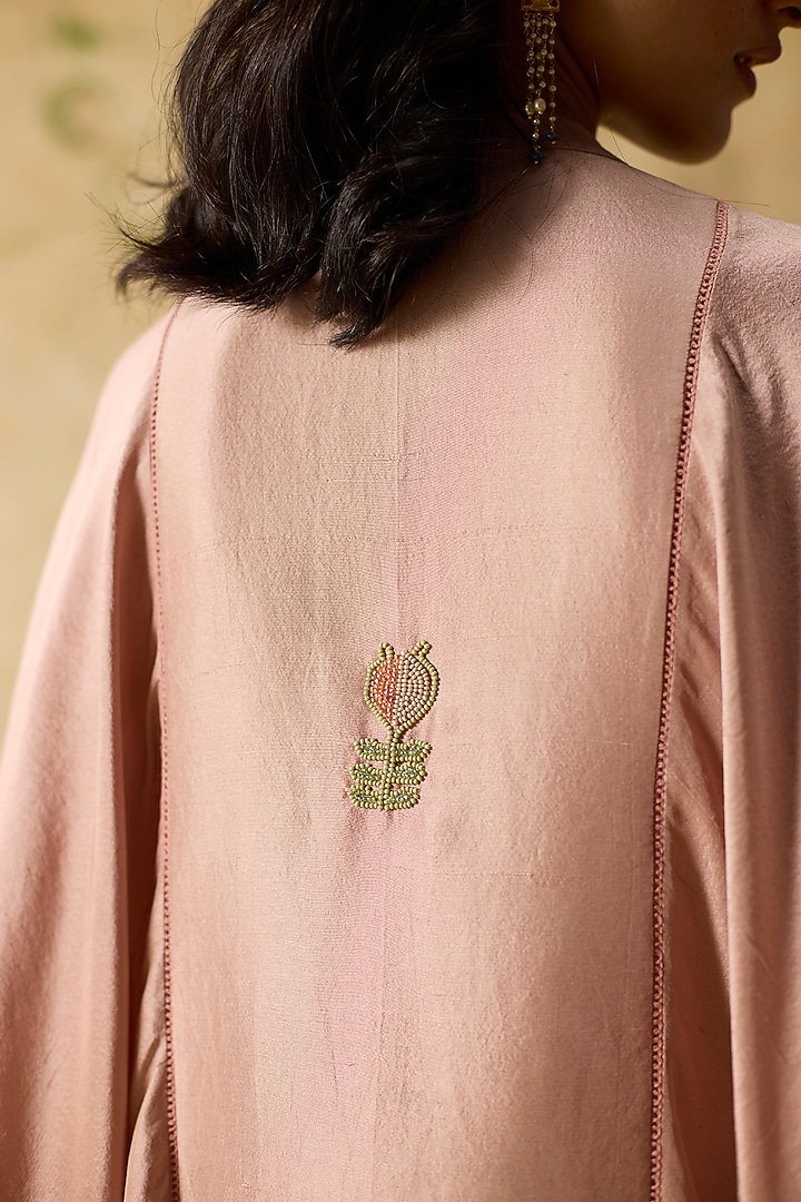 Pink Silk Beads Embroidered Kaftan Set by Khyati Rughani at Pernia's Pop Up Shop