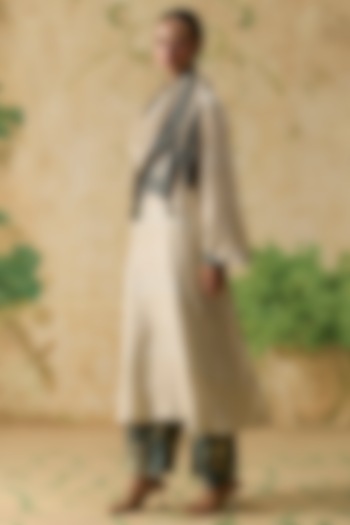 Beige Silk Printed A-Line Kurta Set by Khyati Rughani at Pernia's Pop Up Shop