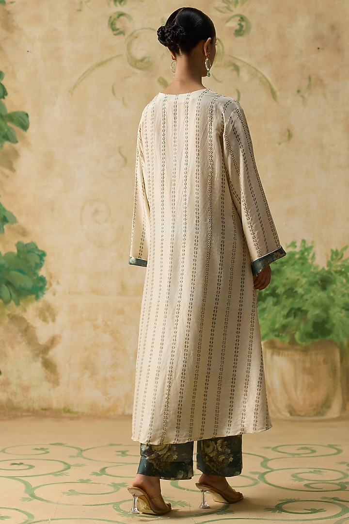 Beige Silk Printed A-Line Kurta Set by Khyati Rughani at Pernia's Pop Up Shop