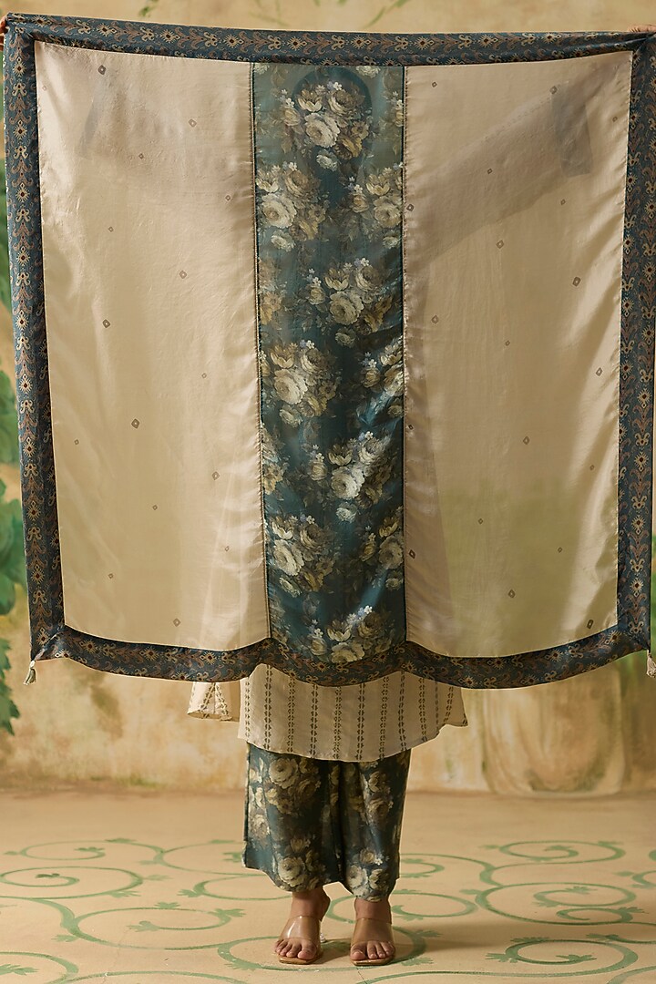 Beige Silk Printed A-Line Kurta Set by Khyati Rughani at Pernia's Pop Up Shop