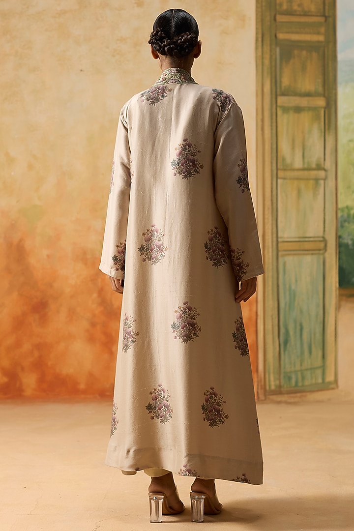 Beige Silk Beads Embroidered Jacket Set by Khyati Rughani at Pernia's Pop Up Shop