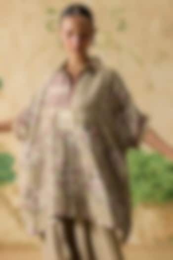 Brown & Purple Silk Floral Patchwork Top by Khyati Rughani at Pernia's Pop Up Shop