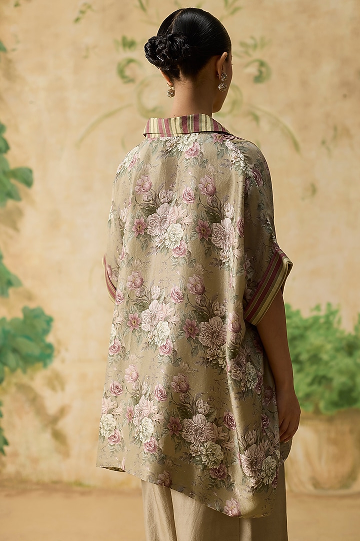 Brown & Purple Silk Floral Patchwork Top by Khyati Rughani at Pernia's Pop Up Shop