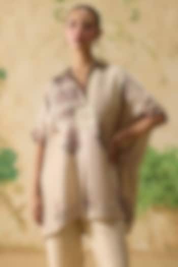 Beige & Purple Silk Floral Patchwork Top by Khyati Rughani at Pernia's Pop Up Shop