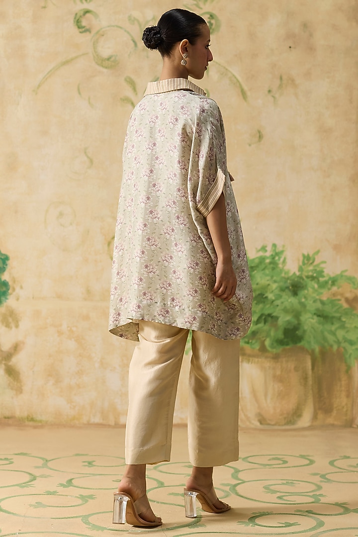Grey & Pink Silk Floral Patchwork Top by Khyati Rughani at Pernia's Pop Up Shop