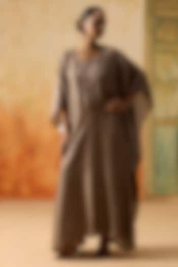 Brown Silk Bandhani Printed Kaftan by Khyati Rughani at Pernia's Pop Up Shop